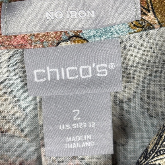 Chico's Womens Linen 3/4 Sleeve No Iron Button Shirt Sz L/ 12 Breathable Preppy - Picture 5 of 10